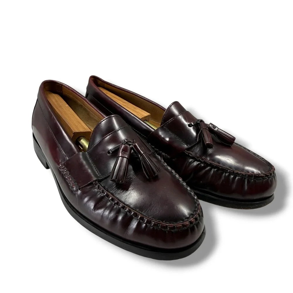 Johnston & Murphy Mens 9 W Burgundy Leather Tassel Loafers 15-1094 Made Brazil